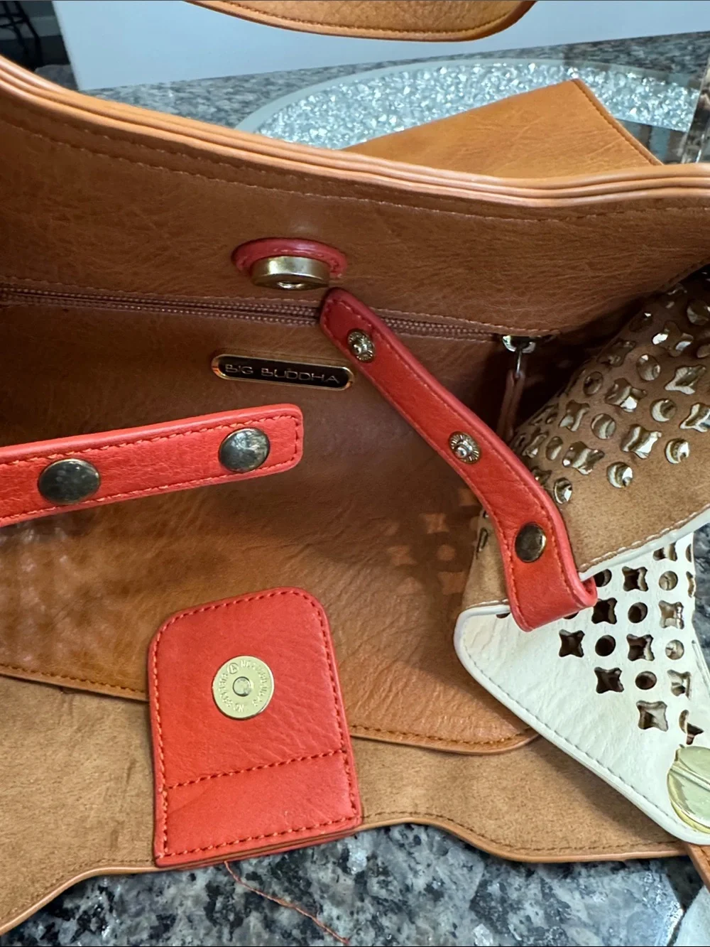 Big Buddha Tan & Cream Laser-Cut Shoulder Bag - Picture 11 of 12